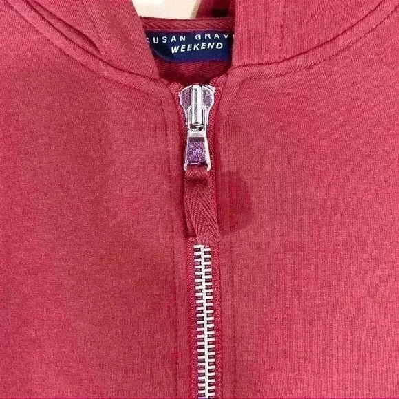 Susan Graver Weekend French Terry 3/4 Zip Long Sleeve Hooded Tunic Top Size M - Picture 5 of 16